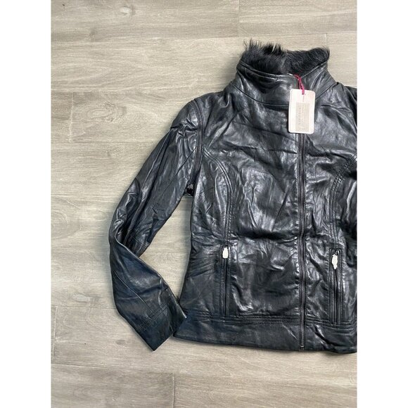 $675 Ted Baker Leather Jacket Furrly  Shearling Trim SIZE 2 US 6 Detached Sleeve - Picture 10 of 14